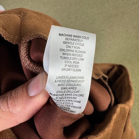 T Tahari Faux Leather Brown Suede Pull On Pants US Women's L - Picture 8 of 9